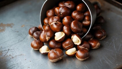 Obraz premium Roasted chestnuts available for purchase.