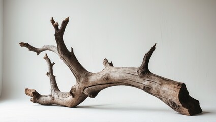 Fototapeta premium Branch tree dry cracked dark bark isolated on a plain background. Clipping path.