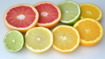 Fototapeta premium Colorful Citrus Fruits Sliced for Freshness and Flavor