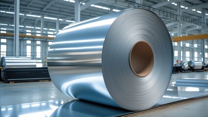 Roll of galvanized steel sheet supplies steel sheets to the cutting machine for producing metal pipes and tubes in the factory.