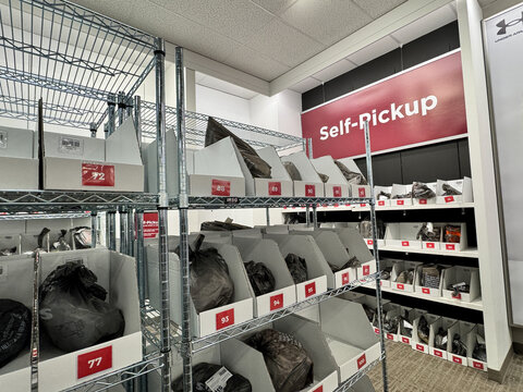 Plymouth, Minnesota - April 3, 2025: Self Pickup area for online shopping orders inside of a Kohls department store