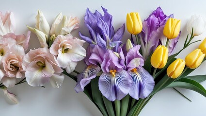 Obraz premium Row of spring flowers separated against a backdrop