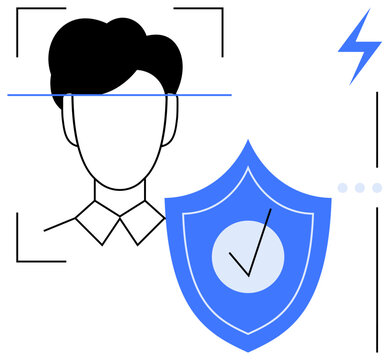 face scan with blue shield security clip art preview