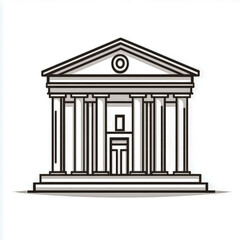 Fototapeta premium Bank building in minimalist line art style showcasing classical architecture and columns in a clean design