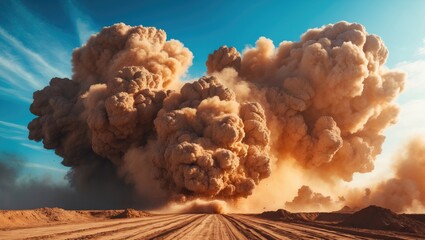 Rock dust clouds during detonator explosions at the mining site.