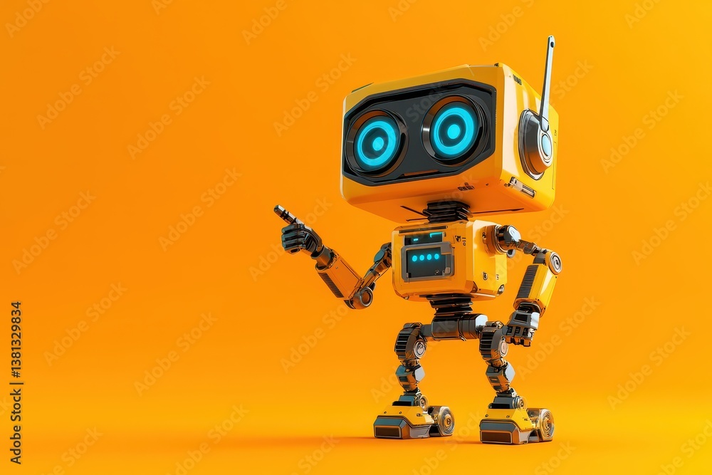 Poster cute digital robot pointing at copyspace background .