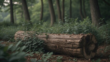 Fototapeta premium Log amidst blackberry bushes
