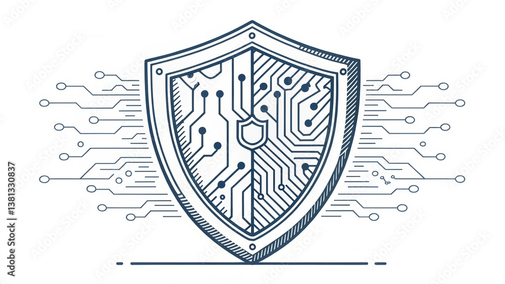 Poster digital shield design featuring circuit patterns, symbolizing cybersecurity and technology protectio