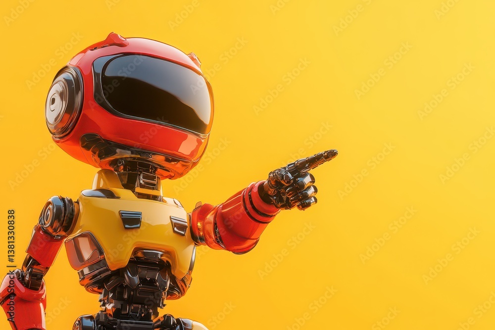 Poster cute digital robot pointing at copyspace background .