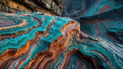 Closeup of iron ore texture - natural minerals in a mine. Open pit stone texture. Mineral extraction for heavy industry - the rock's texture.