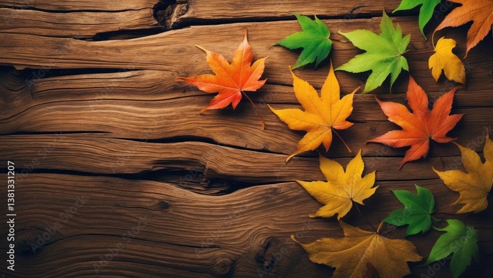 Aufkleber leaf on wood utilized as an advertisement background with high resolution.