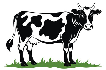 Holstein Cow in Style with Green Grass on White Background