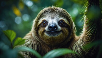 Fototapeta premium Portrait of a sloth in the rainforest wildlife.