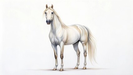 Obraz premium Elegant white horse illustrated in a simple, artistic style, showcasing its graceful form and detailed features against a minimal background.