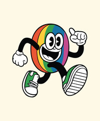 Vintage-Style Cartoon Illustration of An Anthropomorphic Rainbow Character Vector, Cartoon Retro Groovy Rainbow Character. Groovy Mascot