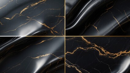 Processed collage of luxurious black marble texture pattern. Background for banner or backdrop.