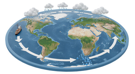 Fototapeta premium Earth Water Cycle Illustration Showing Evaporation Condensation and Transportation