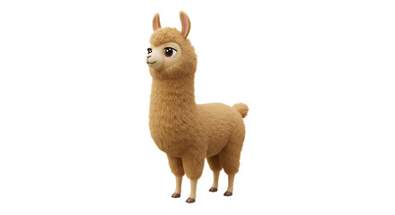 Llama Standing Calmly on White Background Furry Animal Illustration