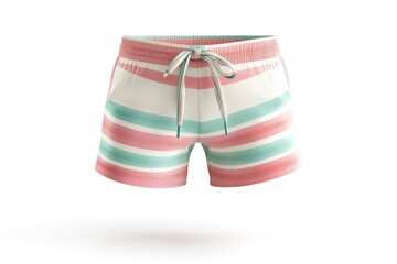 Striped Shorts Floating on a White Background for Summer Apparel