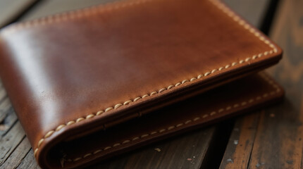 Luxurious handmade leather wallet with fine stitching details