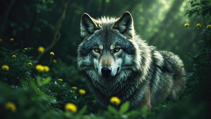 Portrait of an adorable Wolfdog in the garden.