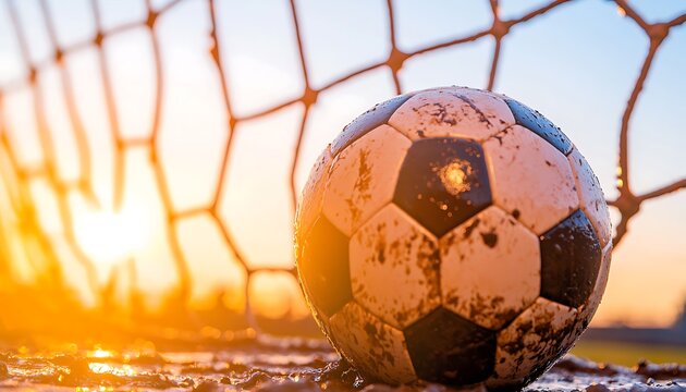 Soccer Ball in Sunset Goal