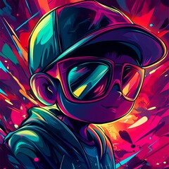 Vibrant digital portrait of a stylish youth.