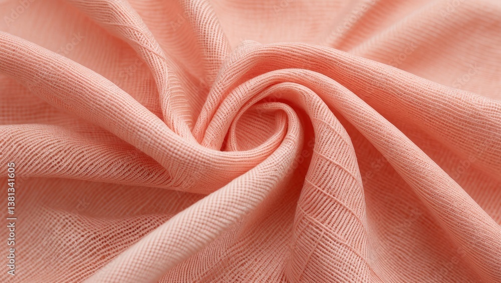 Poster light coral backdrop featuring a checkered design, close-up. macro view of the fabric structure.