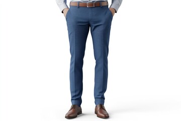 Naklejka premium Man Wearing Blue Dress Pants and Leather Shoes on White Background