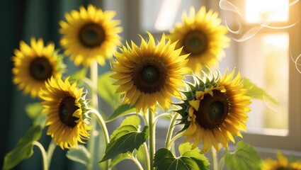 Obraz premium Bouquet of stunning sunflowers, closeup