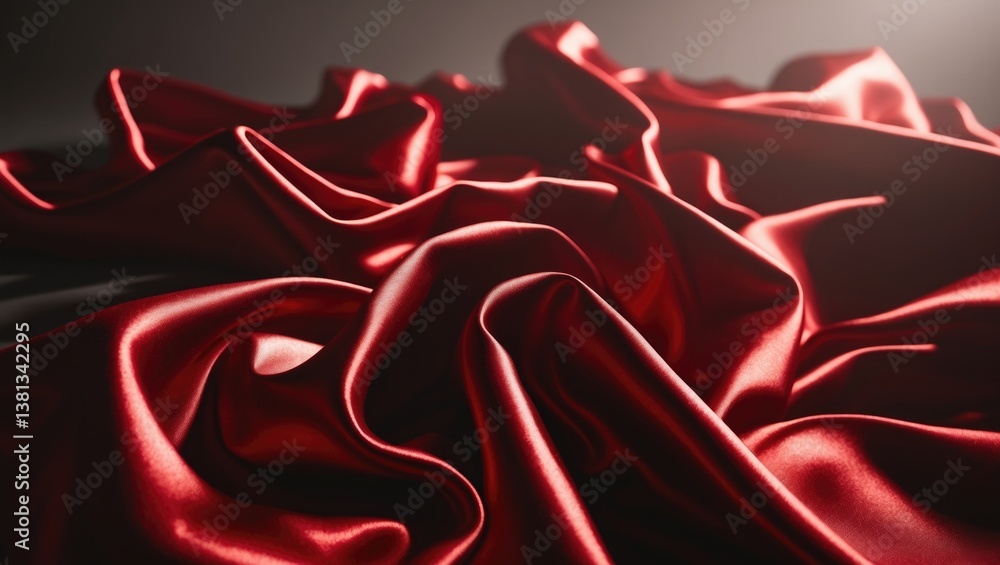 Poster luxurious black and red satin fabric texture with shiny abstract cloth background featuring beautifu