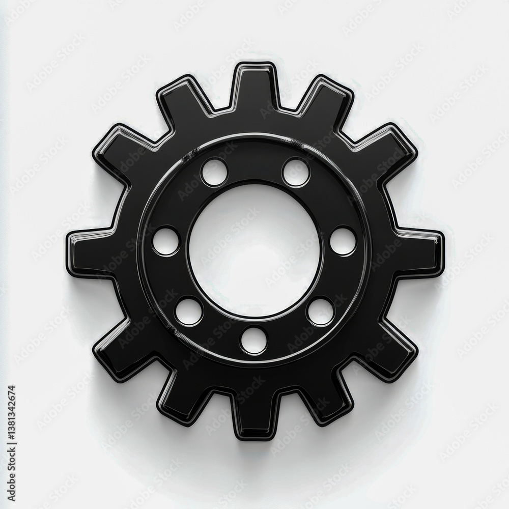 Poster minimalist gear icon design in sleek black color on clean white background representing settings fun