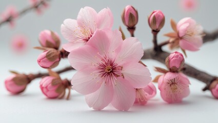 Naklejka premium Pink spring cherry blossom. Isolated sakura flowers on a white background.