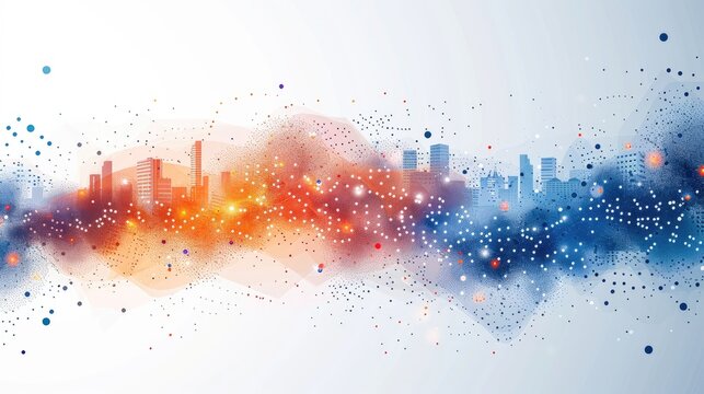 2d vector logo graphic corporate , clean lines square border with very simple scatterplot chart in middle in blues and with white background 