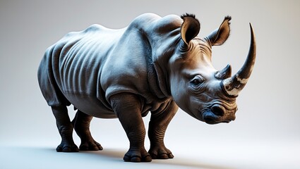 Fototapeta premium Portrait of a rhinoceros on a white background, isolated with space for your text.