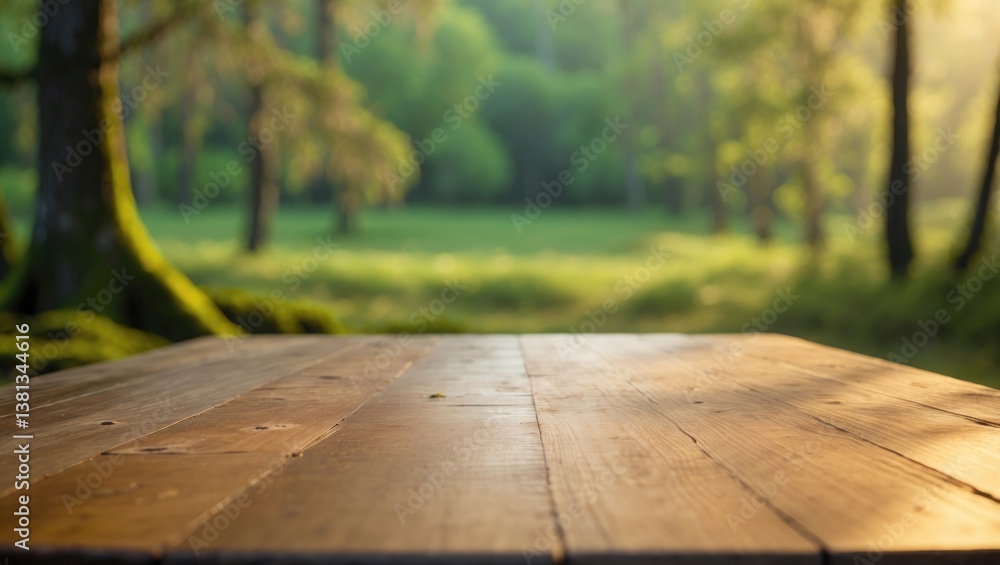 Aufkleber blurred abstract bokeh with a wooden table backdrop.