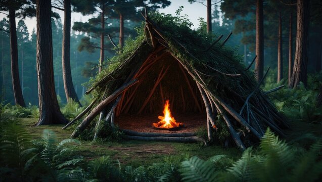 Primitive Wikiup Shelter in the woods
