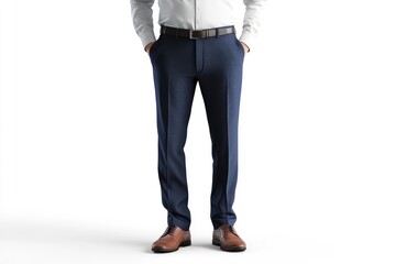 Man Wearing Navy Blue Dress Pants with Belt and Leather Shoes