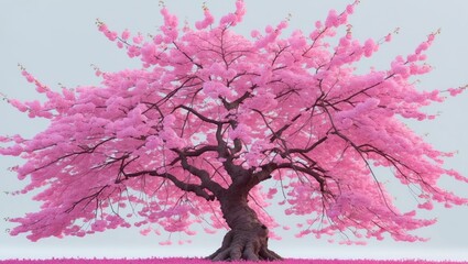 Naklejka premium Blossoming pink sakura tree set against a white background.