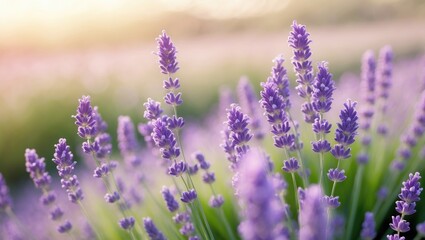 Obraz premium Blooming field. Close-up of sprigs against a blurred background. Culture of essential oil. Concept of aromatherapy. Oil. Cosmetology.