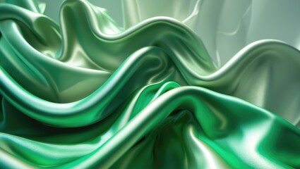 Obraz premium Blur of soft green fabric layered elegantly, forming a smooth and flowing design with an intricate weave and a soothing aesthetic.