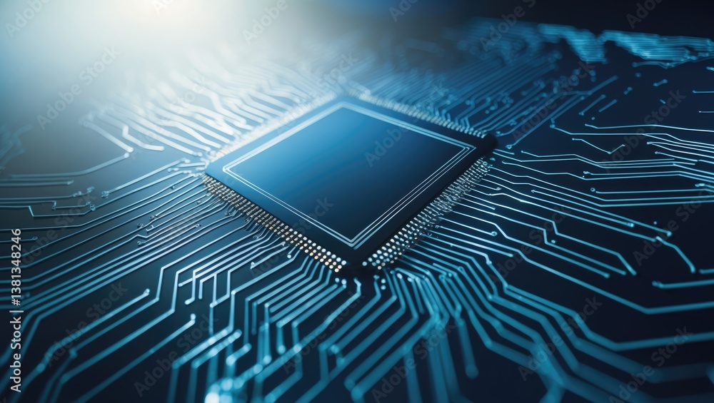 Poster abstract computer technology blue background banner depicting futuristic business data technology mo