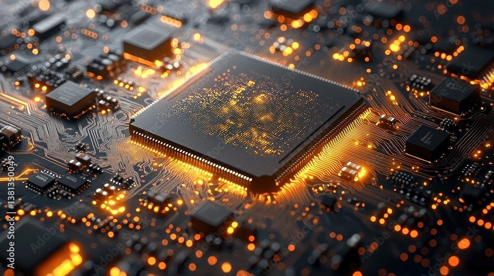 Poster illuminated microchip: a close-up of advanced technology