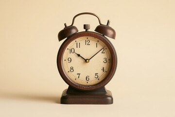 Naklejka premium A Classic Dark Wood Alarm Clock Depicted on a Light Background