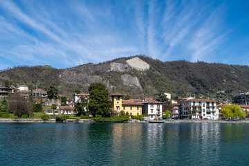 Scenic waterfront view of Lake Iseo, Italy