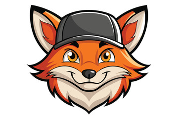 Cartoon Fox Head with Baseball Cap on Transparent Background Mascot Logo Style