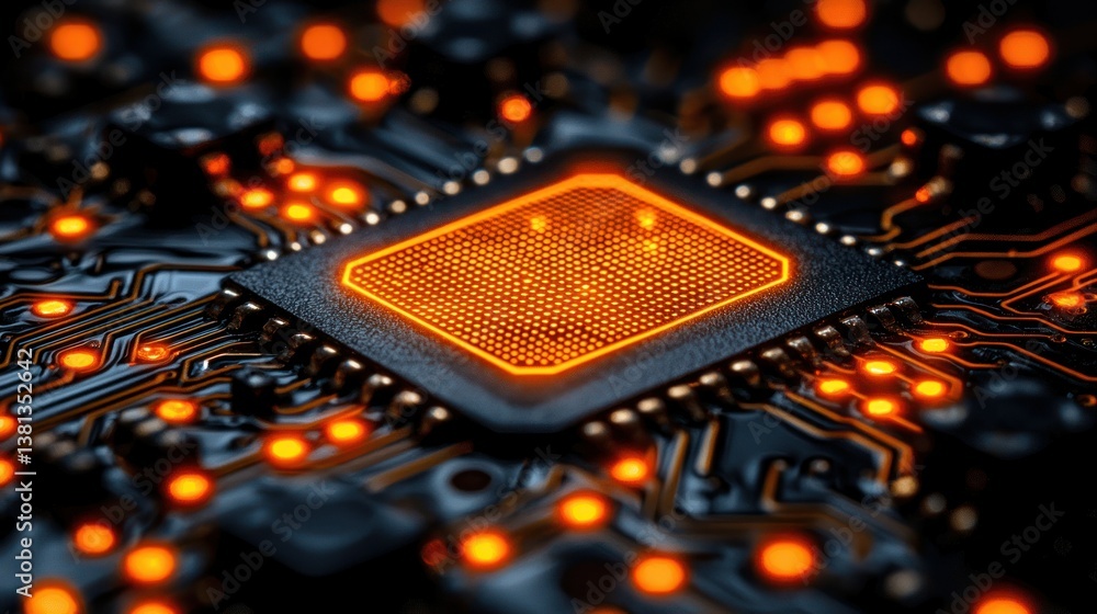 Poster illuminated microchip: a close-up of advanced technology