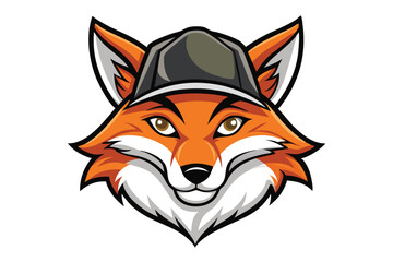 Orange Fox Mascot Cartoon with Cap Logo Style in White Background