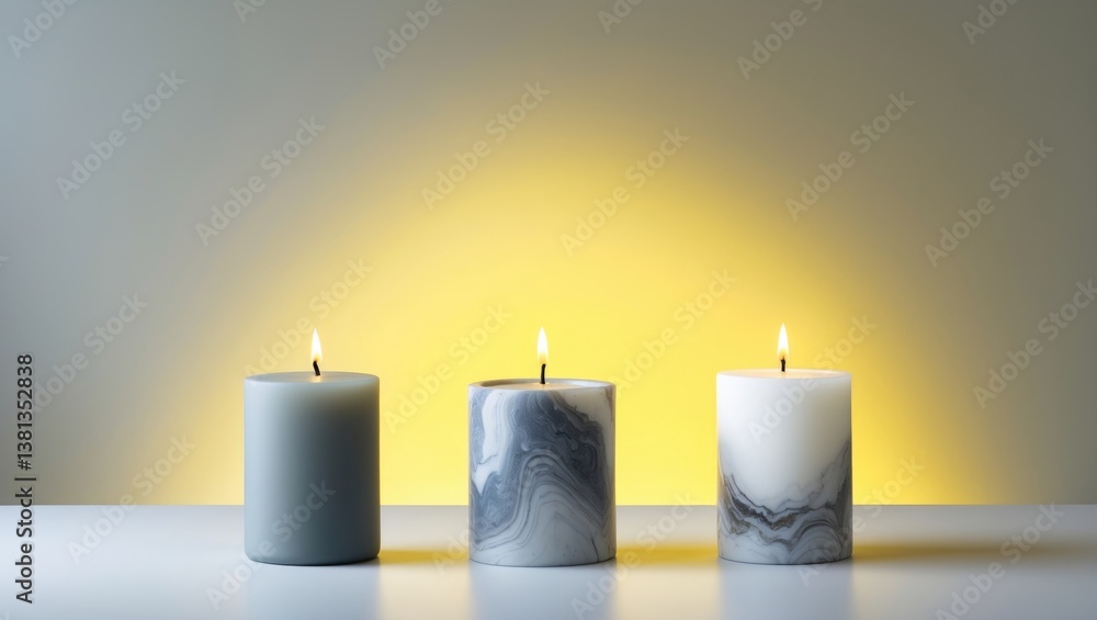 Poster Holders with candles placed on a table beside the wall in a room.