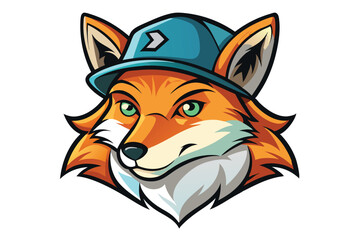 Cartoon Fox Portrait with Teal Hat and Green Eyes